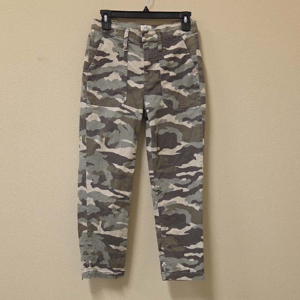 J. Crew Women Green and Tan Camo Straight Leg Utility Pants Size 25